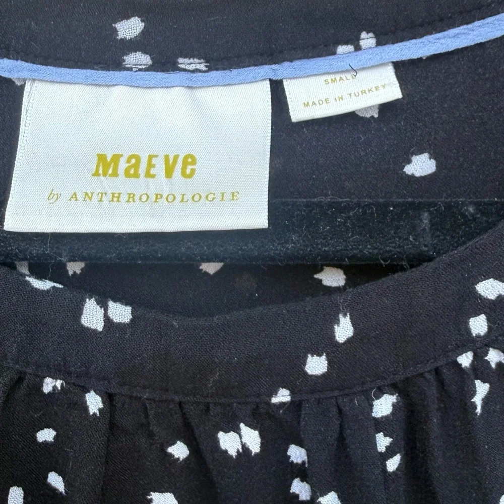 Maeve By Anthropologie Black White Abstract Dot Peplum Long Sleeved Blouse Small